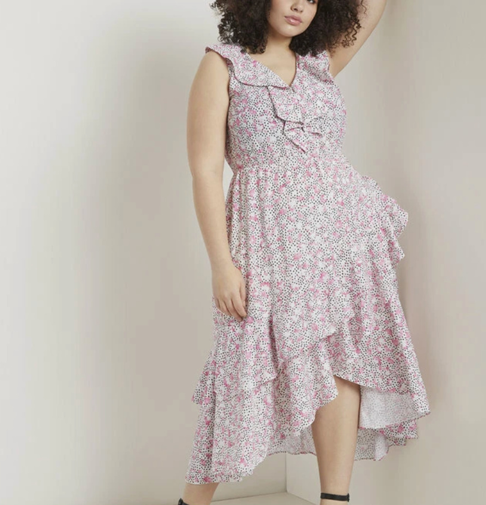 Eloquii Pink Party Dress Size 22 High Low Floral Ruffle Wedding Romantic $146